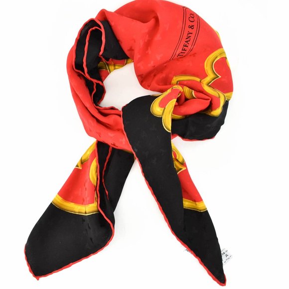 TIFFANY & Co: Red/Black, Hearts & Logo Scarf (mp) - Picture 2 of 6